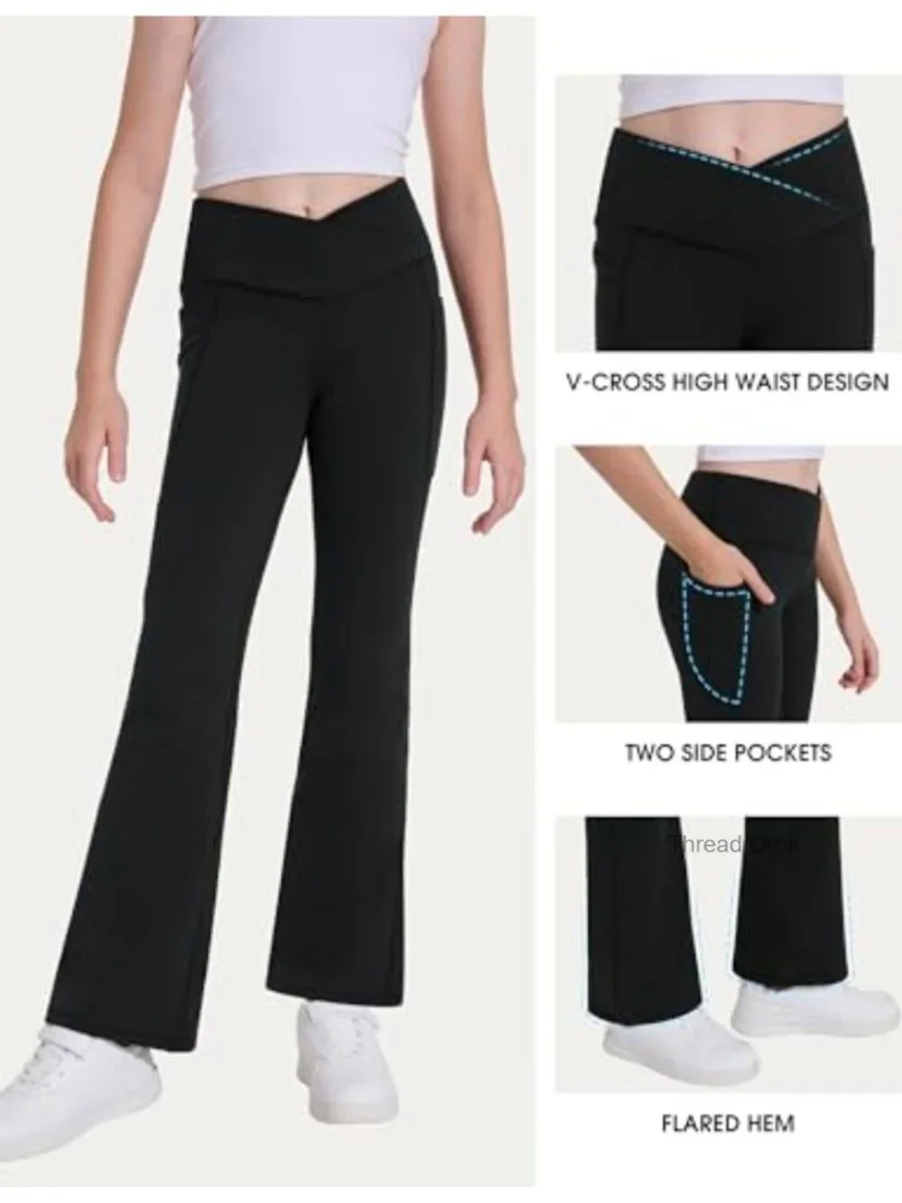 Fleece Lined Flare Leggings with Pockets Crossover High Waisted Bootcut Yoga
